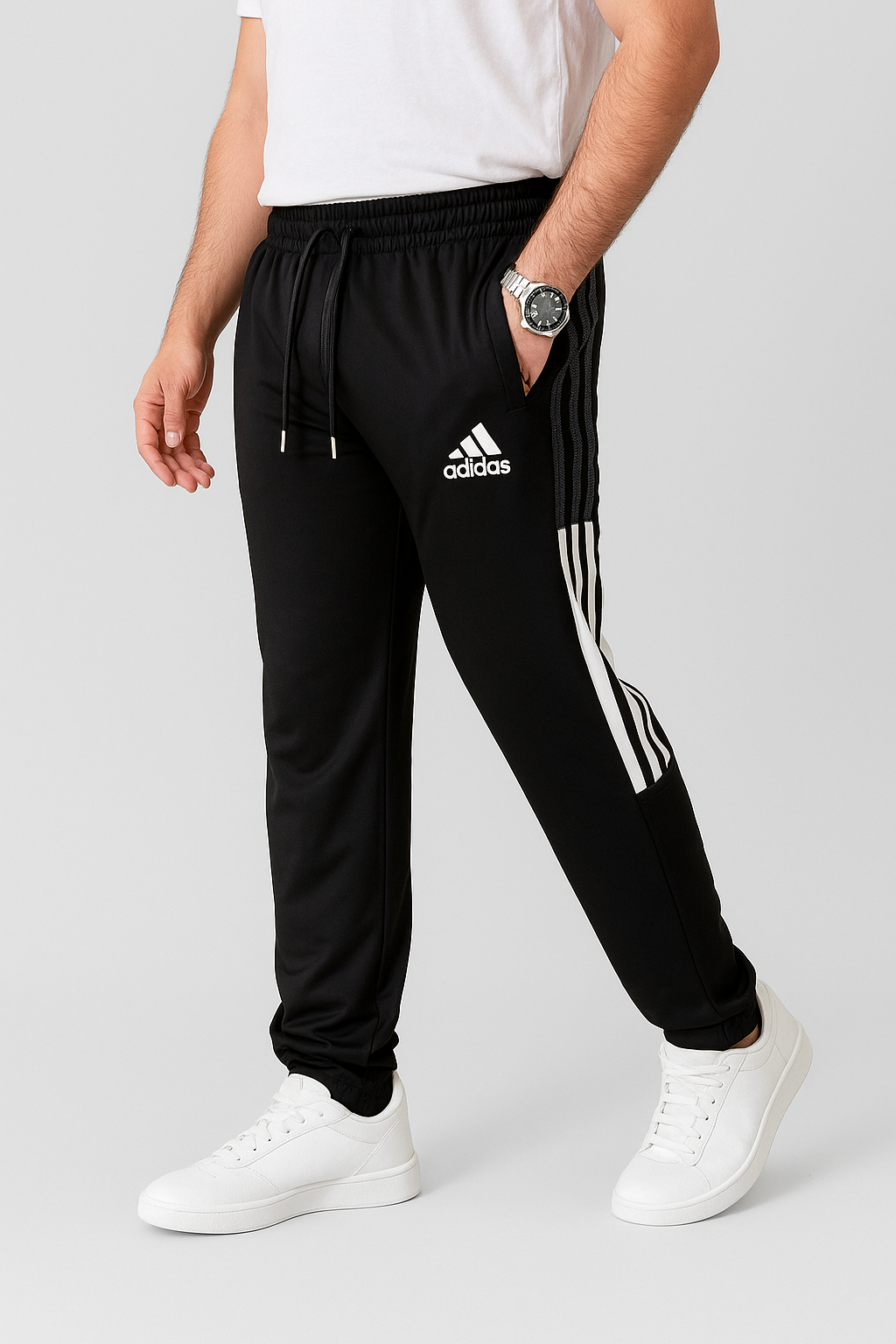 Premium Black 2 Striped Net Men's 4 way Stretch-able Lycra Trouser