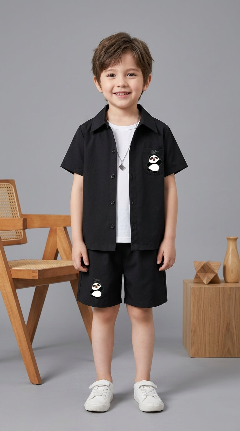 Kids Premium Cotton Stretch Co-Ord Set – Black Tree Summer Outfit for Boys & Girls