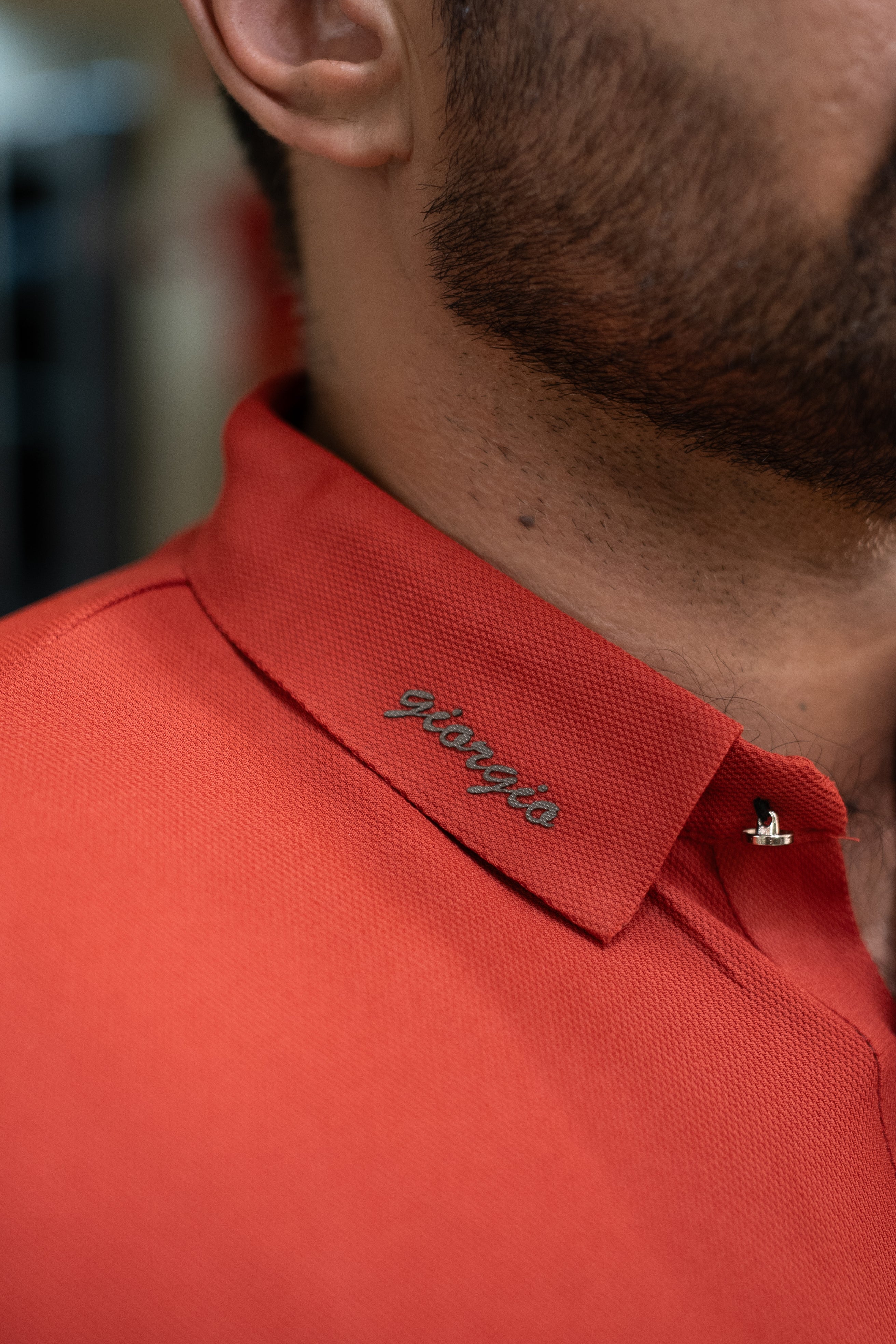ITALIAN TEXTURED STITCHLESS POLO SHIRT LVPS-011 CARROT RED