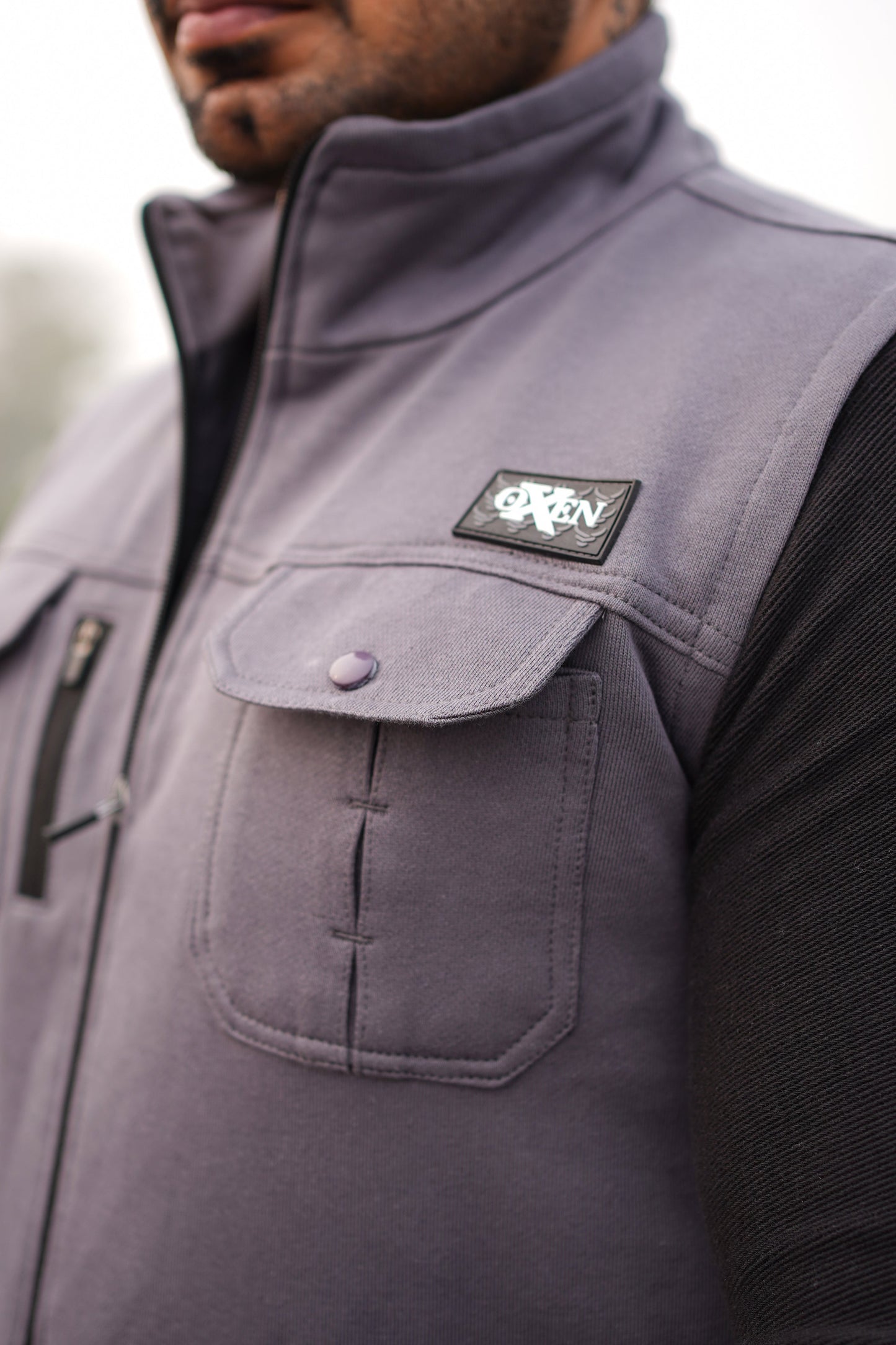 Premium Cotton Fleece Four Pocket sleeveless Jacket Grey Jkt-02
