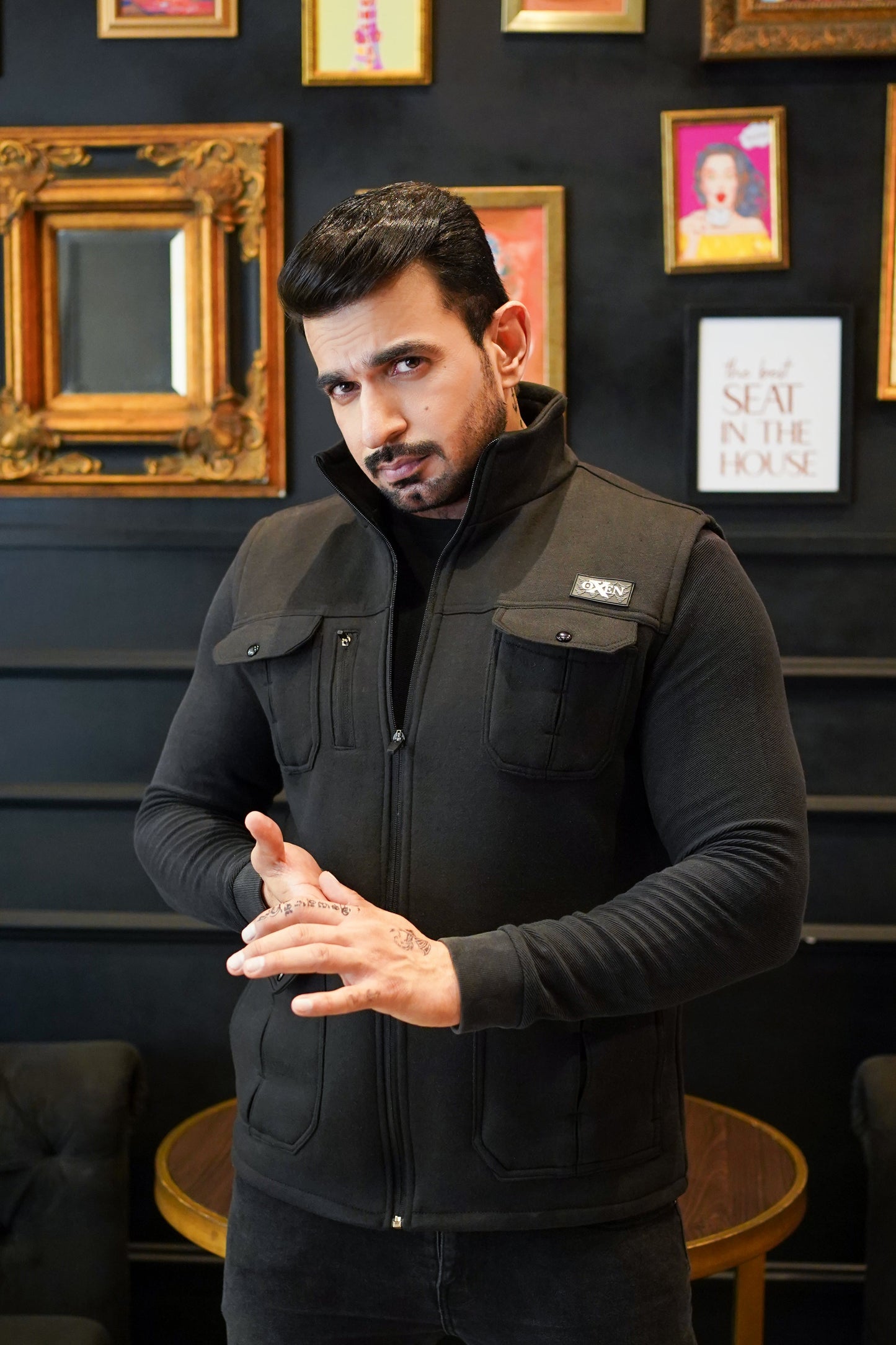 Premium Cotton Fleece Four Pocket sleeveless Jacket Black Jkt-01
