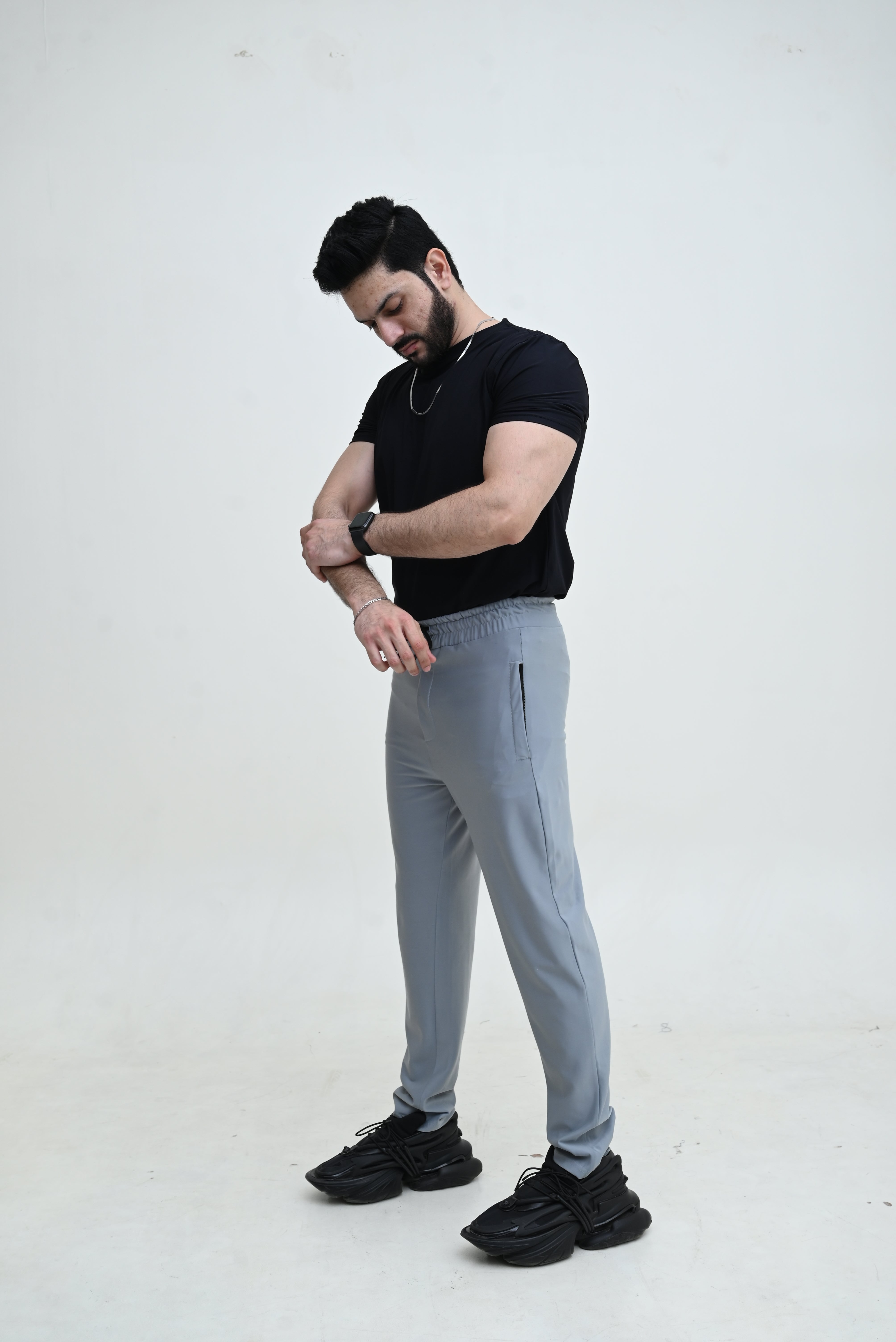 Men's Stretch-able Lycra Trouser Light Grey Imported