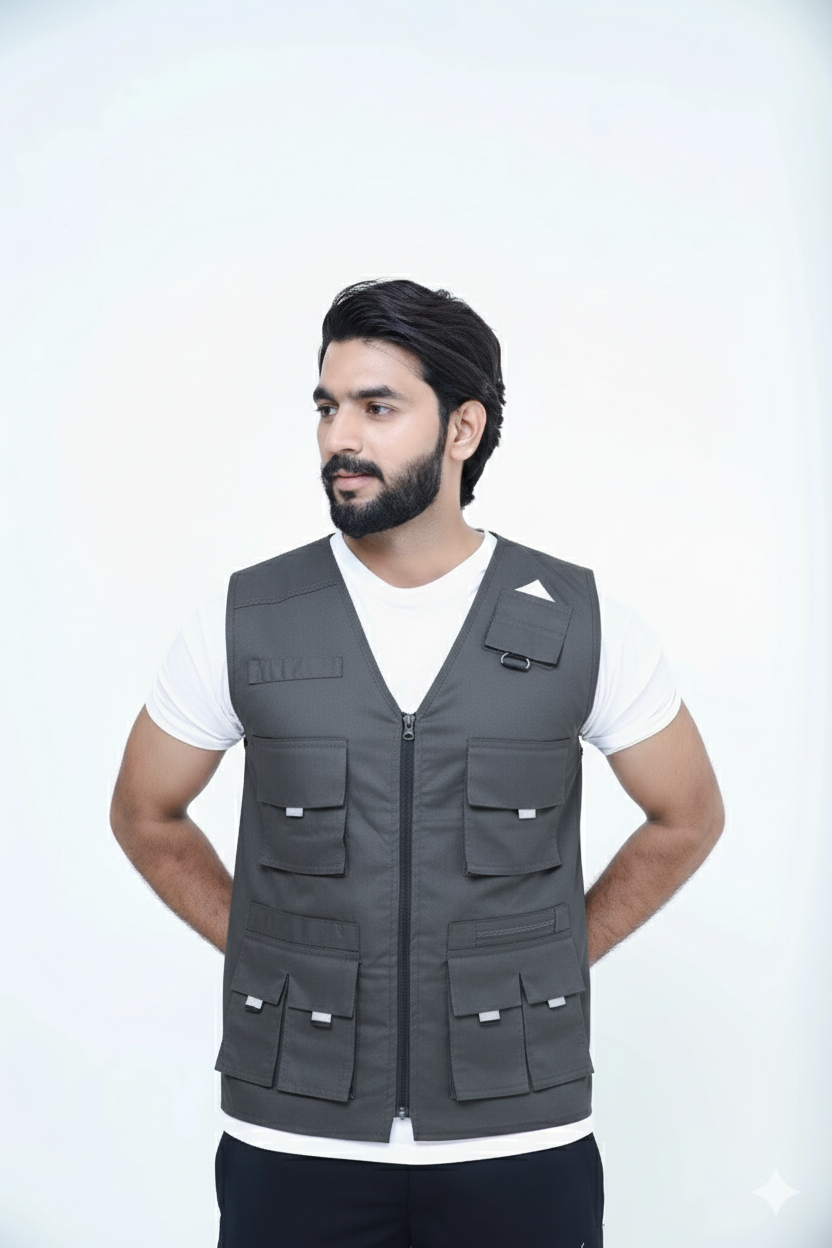 Men's Trendy Cotton Sleeveless Gray Sidhu Jacket-LV#0386