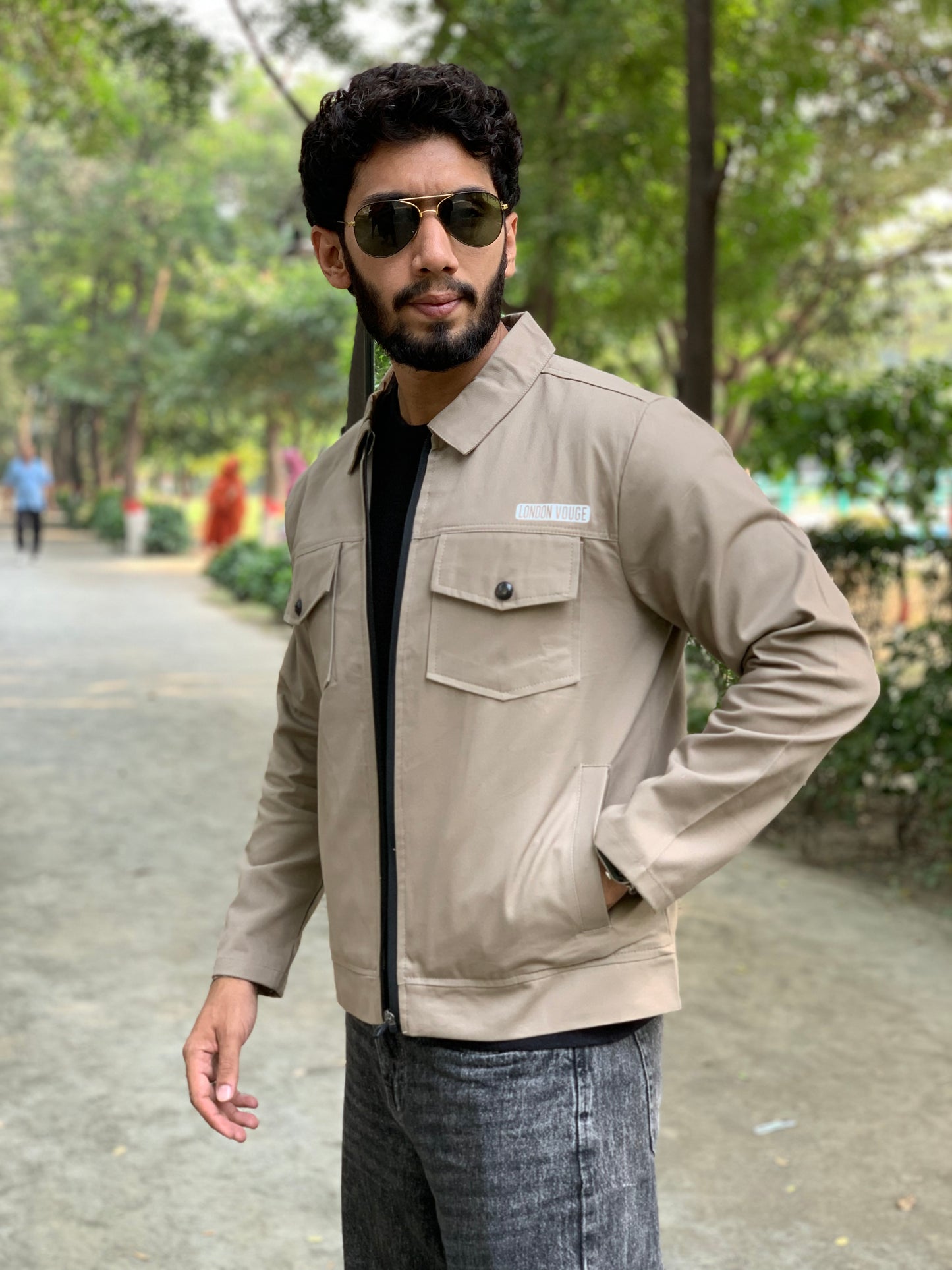 Premium Light Beige Full Sleeves Cotton Jeans Jacket