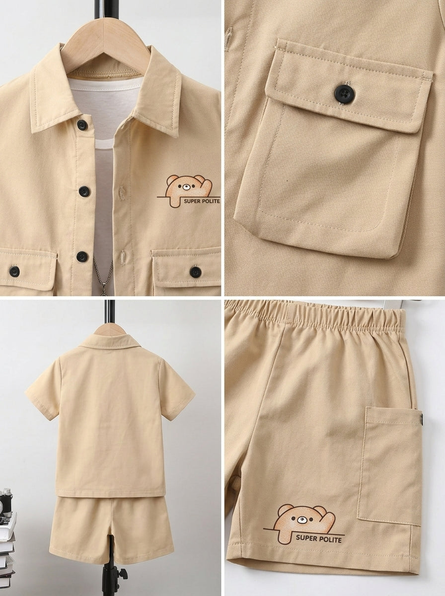 Kids Premium Micro Stretch Co-Ord Set – Light Biege Summer Outfit for Boys & Girls