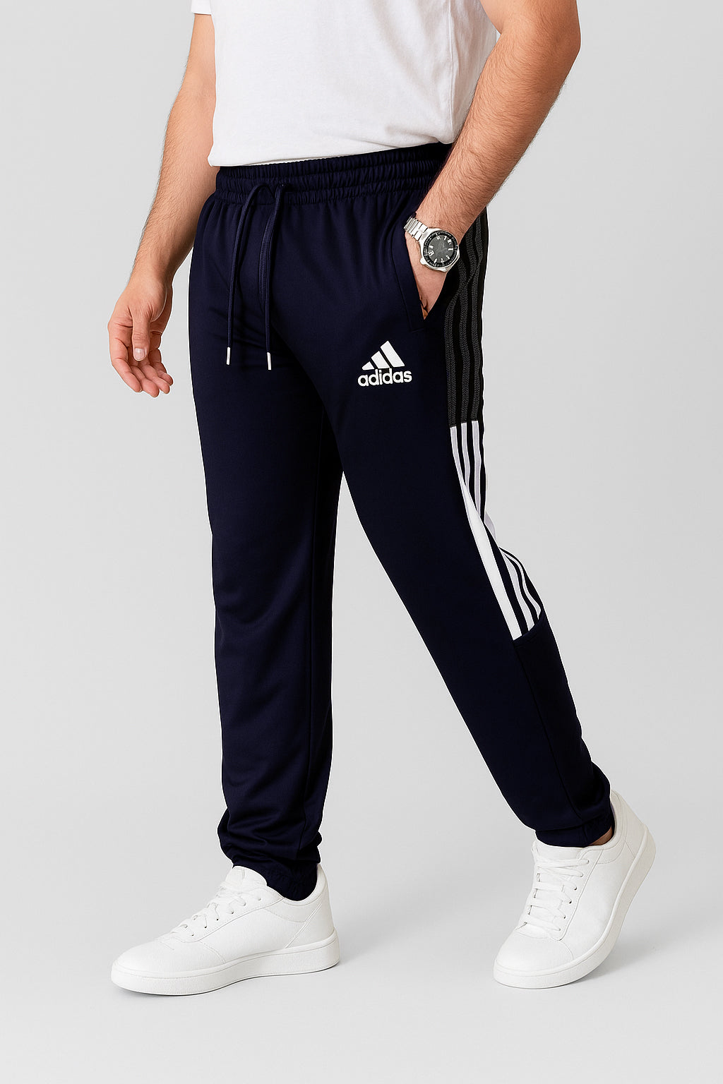 Premium Navy Blue 2 Striped Net Men's 4 way Stretch-able Lycra Trouser