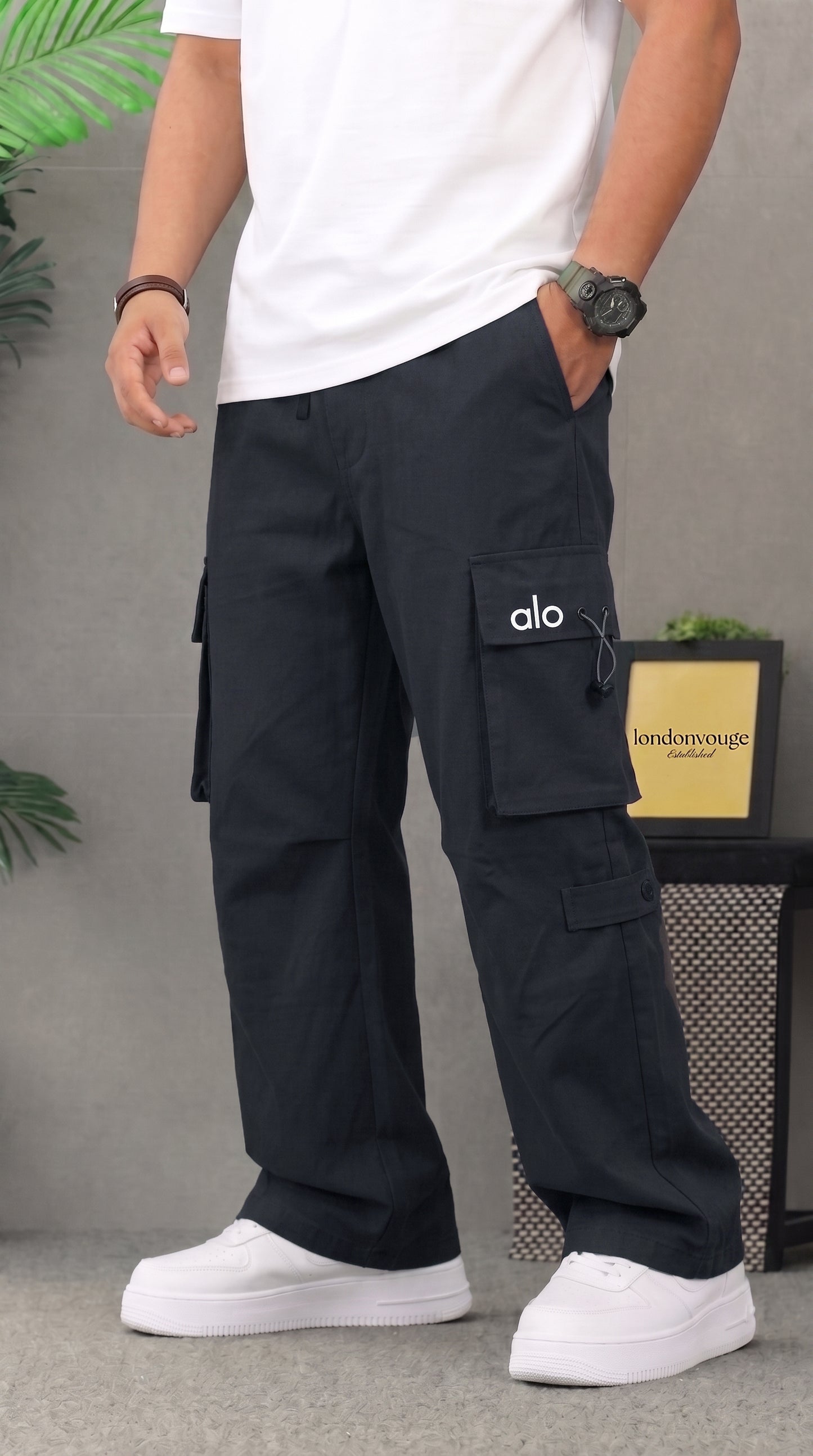 Men's premium Woven Terry Alo Gray Cargo Trouser