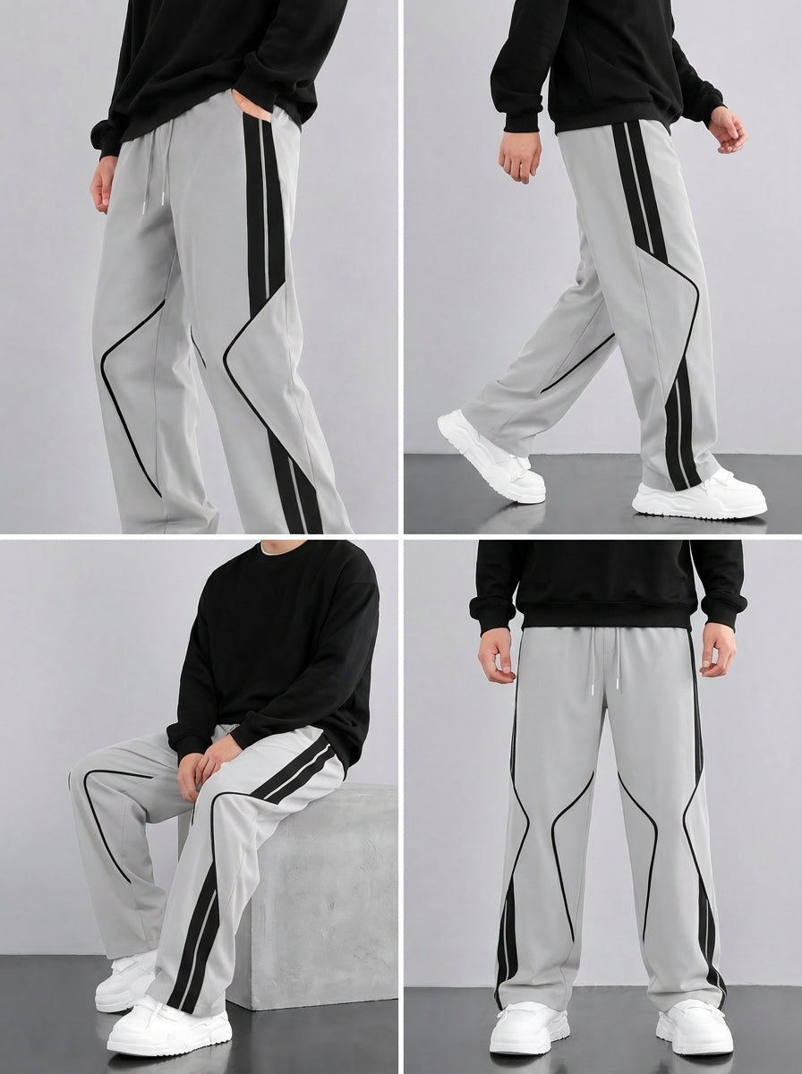Premium Baggy Silver Micro Stretch Trouser With Black Piping Edition