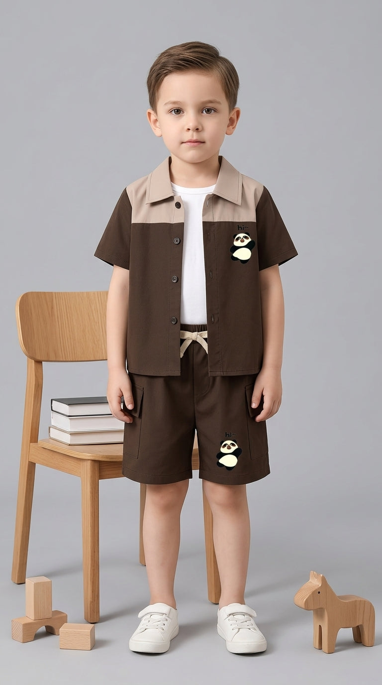 Kids Premium Micro Stretch Co-Ord Set – Brown & Skin Summer Outfit for Boys & Girls