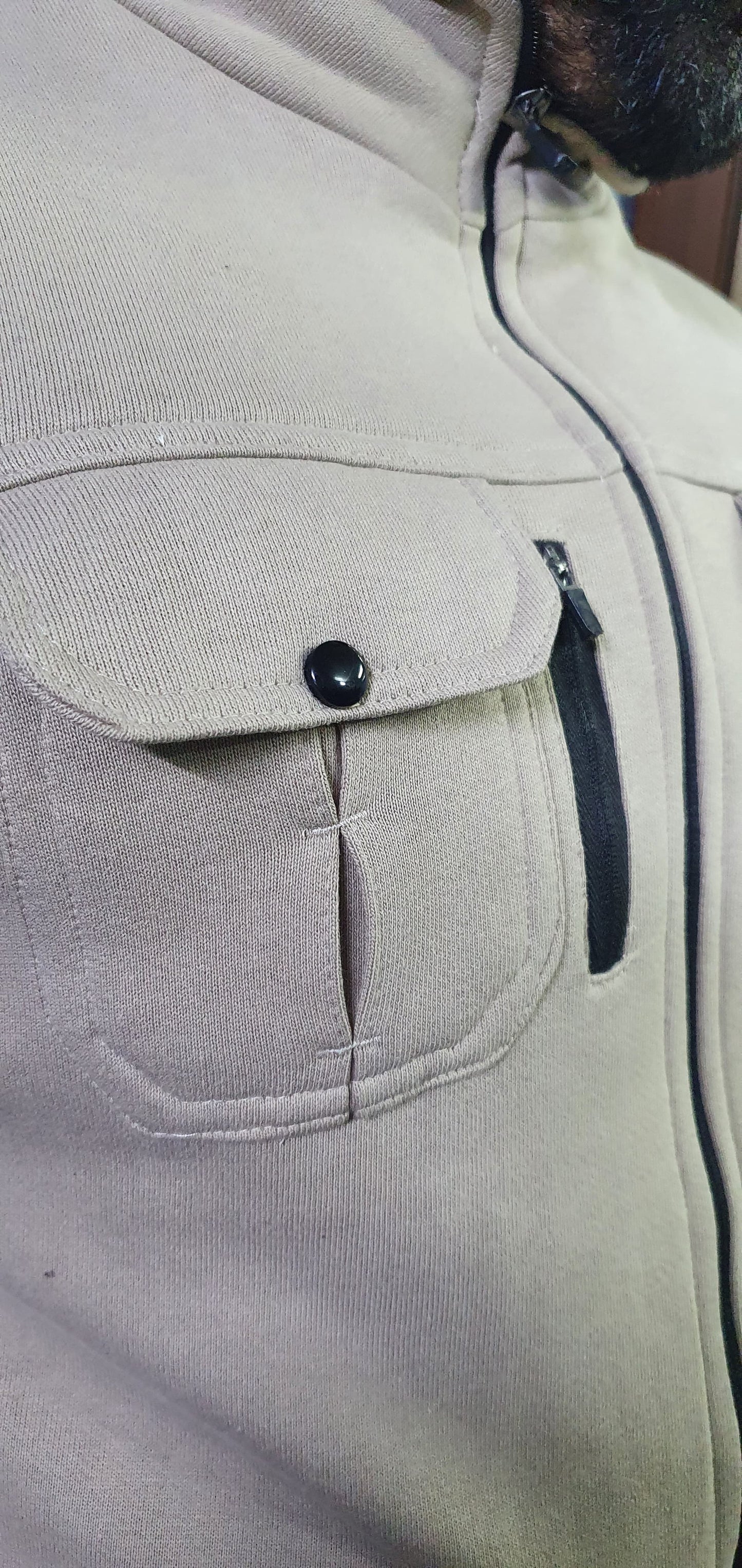 Premium Cotton Fleece Four Pocket sleeveless Jacket Beige 12