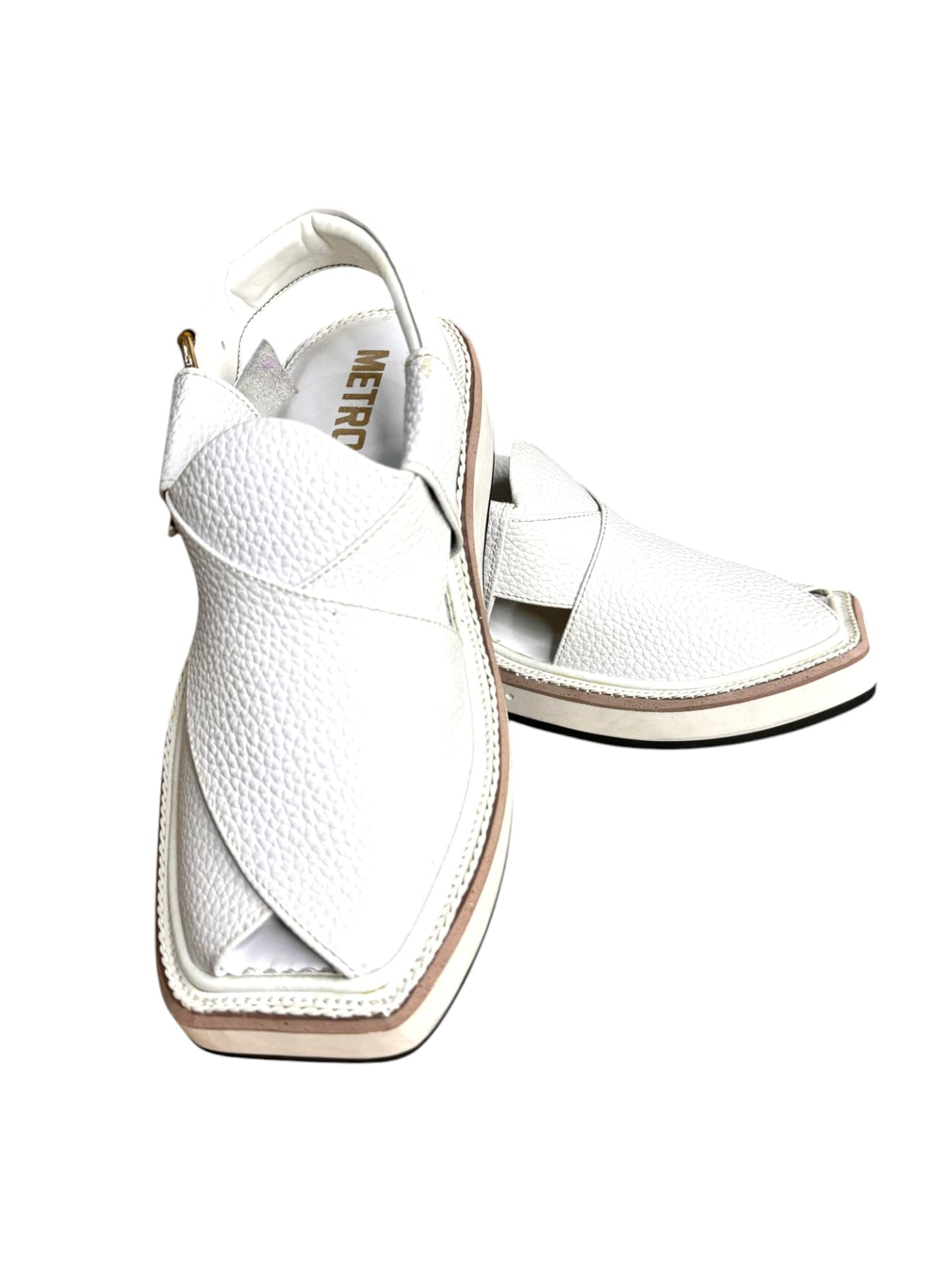 Premium White Pearl Matte Leather Kaptaan Chappal KP#06