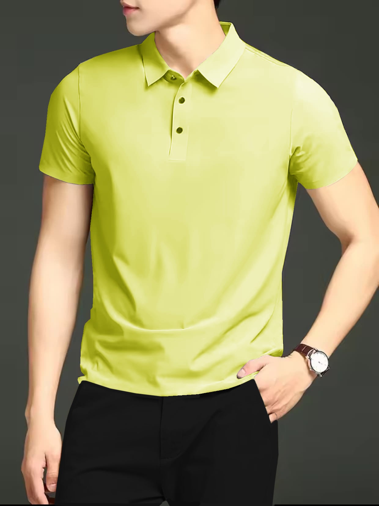 MEN'S IMPORTED LEMON YELLOW SEAMLESS 4 WAY LYCRA SHIRT LLS-6