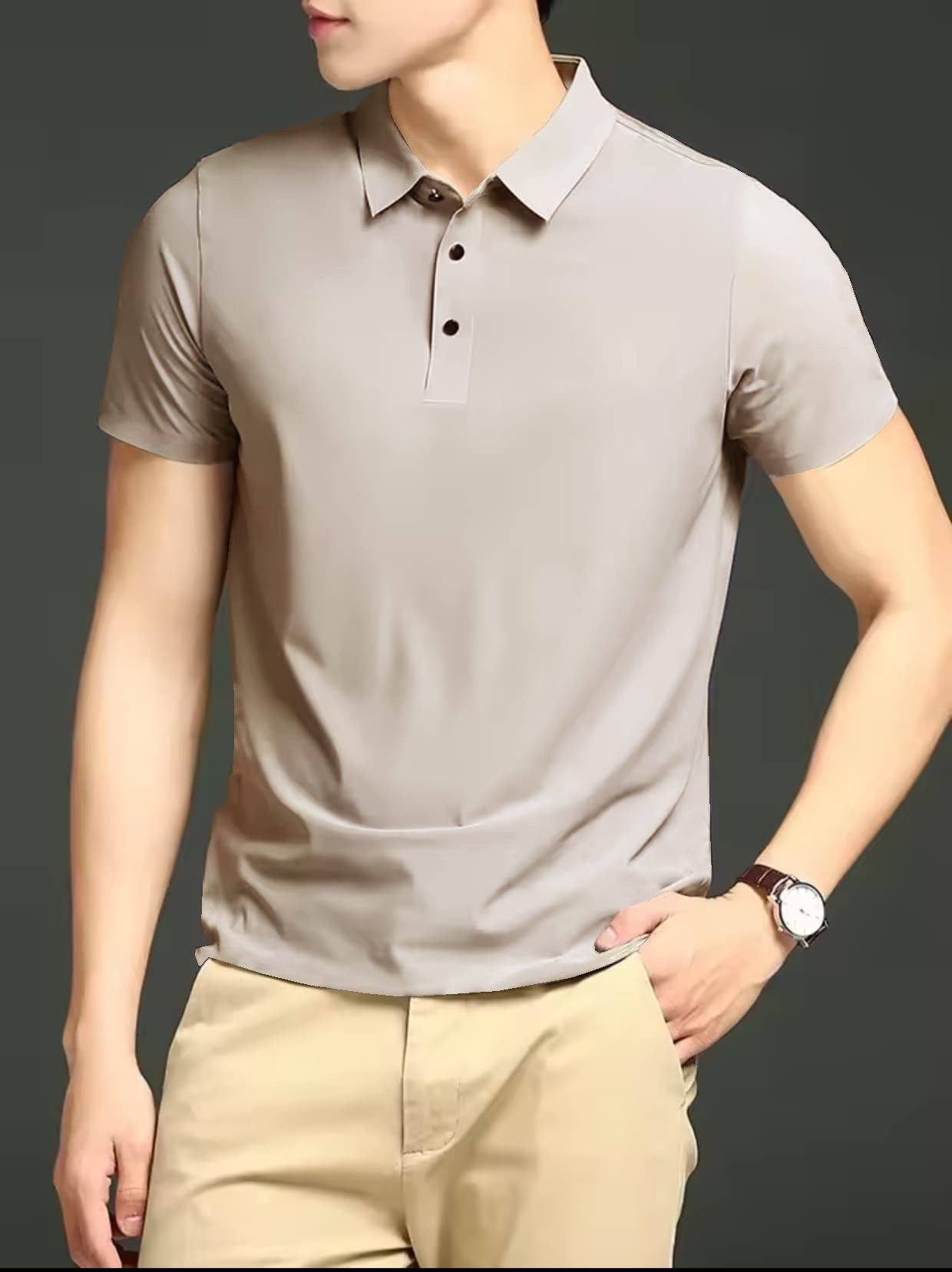 MEN'S IMPORTED LIGHT BEIGE SEAMLESS 4 WAY LYCRA SHIRT LBS-7
