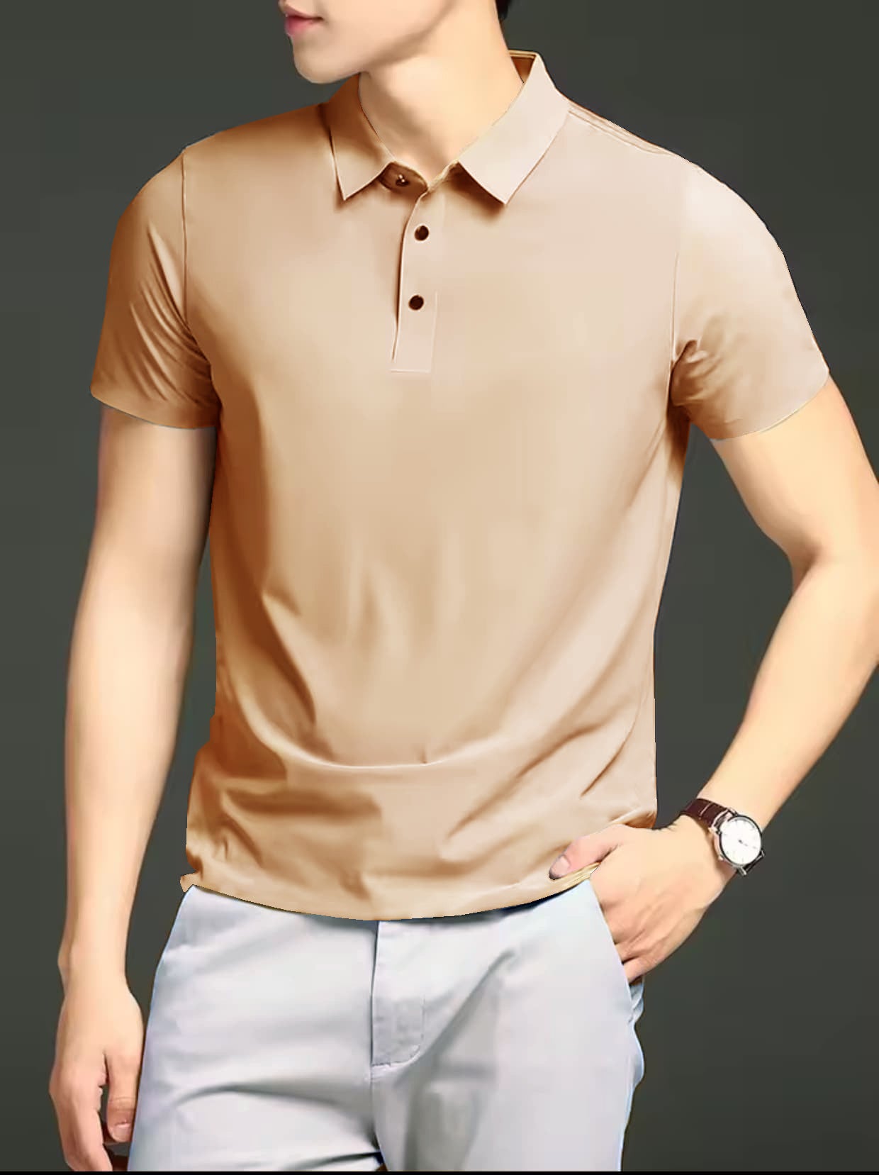 MEN'S IMPORTED LIGHT PEACH SEAMLESS 4 WAY LYCRA SHIRT LPS-9