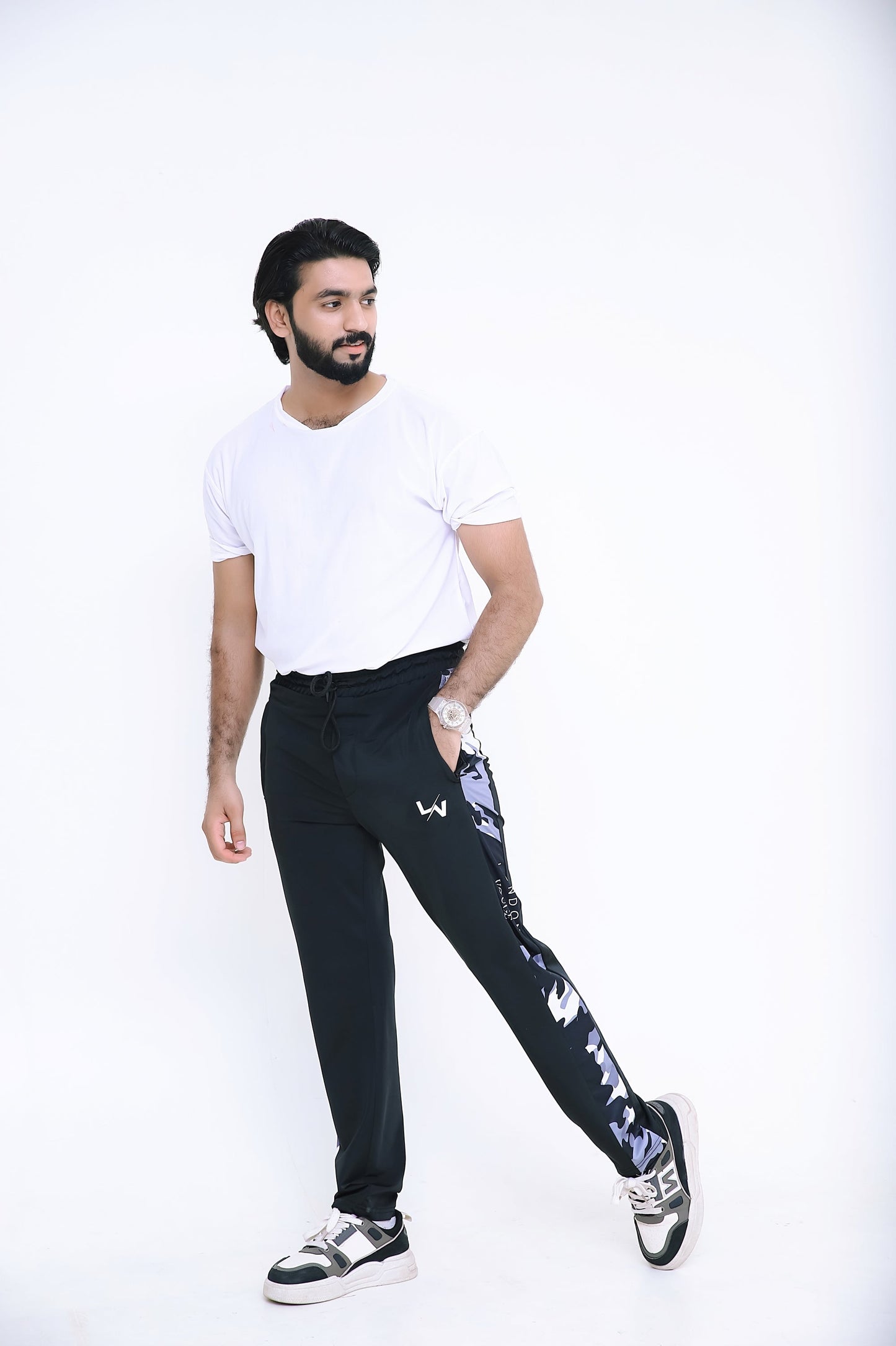 LV PREMIUM 4 WAY STRETCHABLE UNISEX BLACK  CAMO TROUSER 005