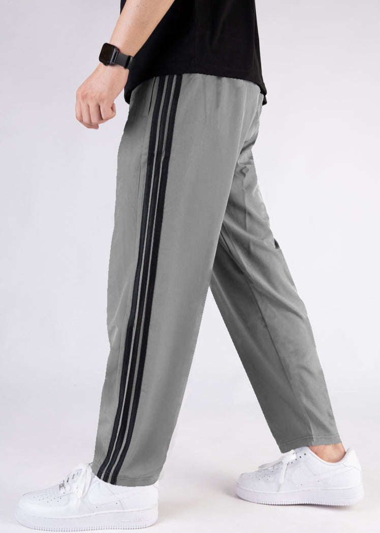 Imported Grey Micro Relaxed Fit Trousers with Three Black  Stripes