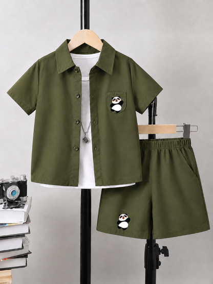 Kids Premium Cotton Stretch Co-Ord Set – Olive Green Outfit for Boys & Girls