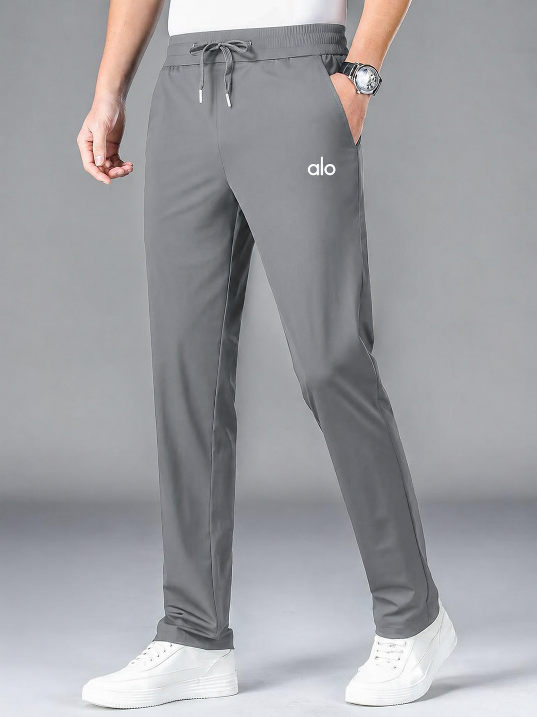 Men's premium 4 Way Lycra Gray Alo  Imported Trouser