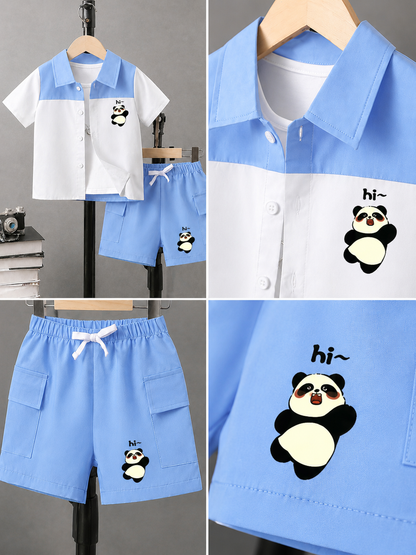 Kids Premium Micro Stretch Co-Ord Set – Light Sky & White Summer Outfit for Boys & Girls