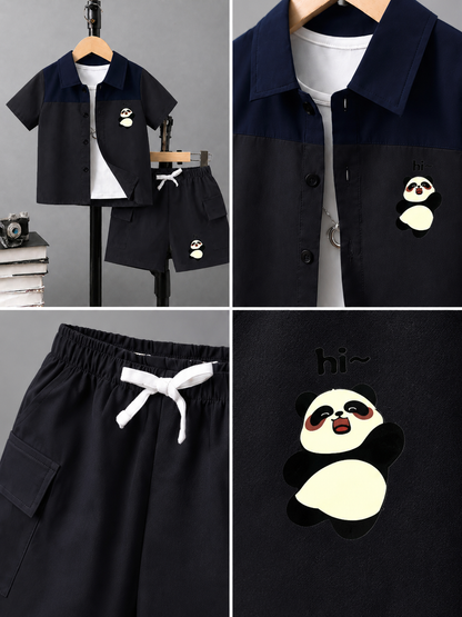 Kids Premium Micro Stretch Co-Ord Set – Gray & Blue  Summer Outfit for Boys & Girls