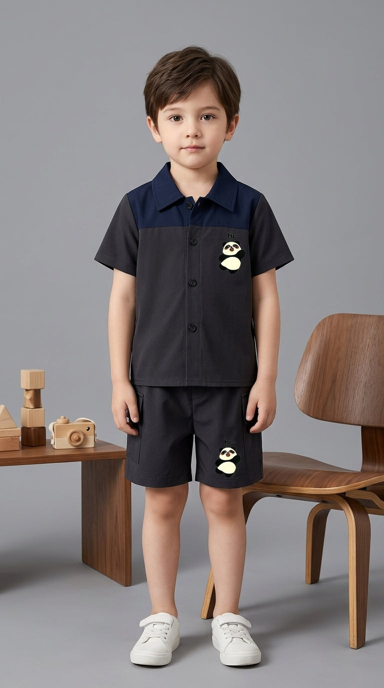 Kids Premium Micro Stretch Co-Ord Set – Gray & Blue  Summer Outfit for Boys & Girls