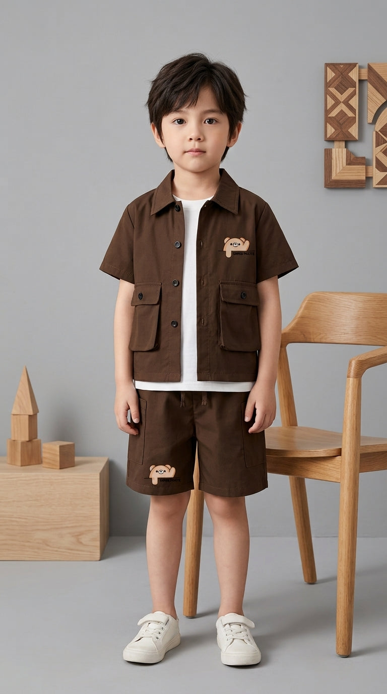 Kids Premium Micro Stretch Co-Ord Set – Chocolate Brown Summer Outfit for Boys & Girls