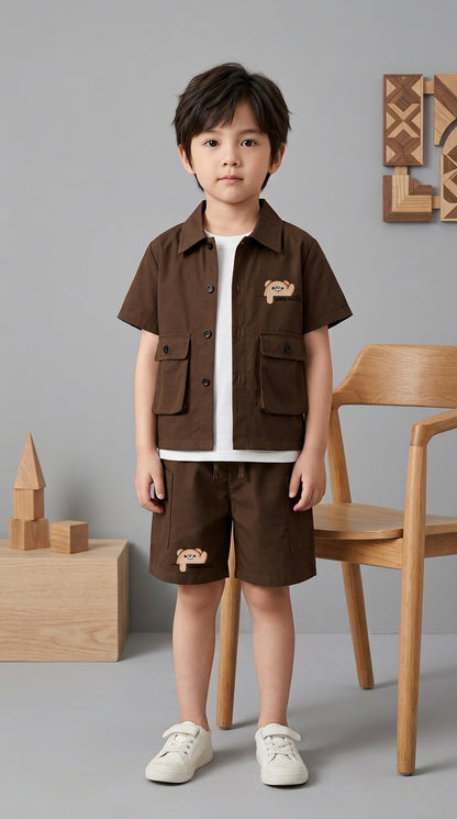 Kids Premium Micro Stretch Co-Ord Set – Chocolate Brown Summer Outfit for Boys & Girls