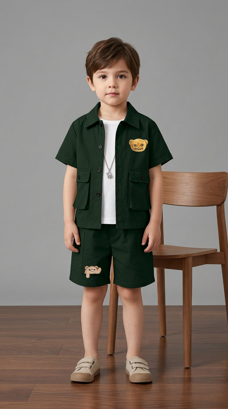 Kids Premium Micro Stretch Co-Ord Set – Green Summer Outfit for Boys & Girls