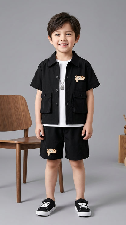 Kids Premium Micro Stretch Co-Ord Set – Jet Black  Summer Outfit for Boys & Girls