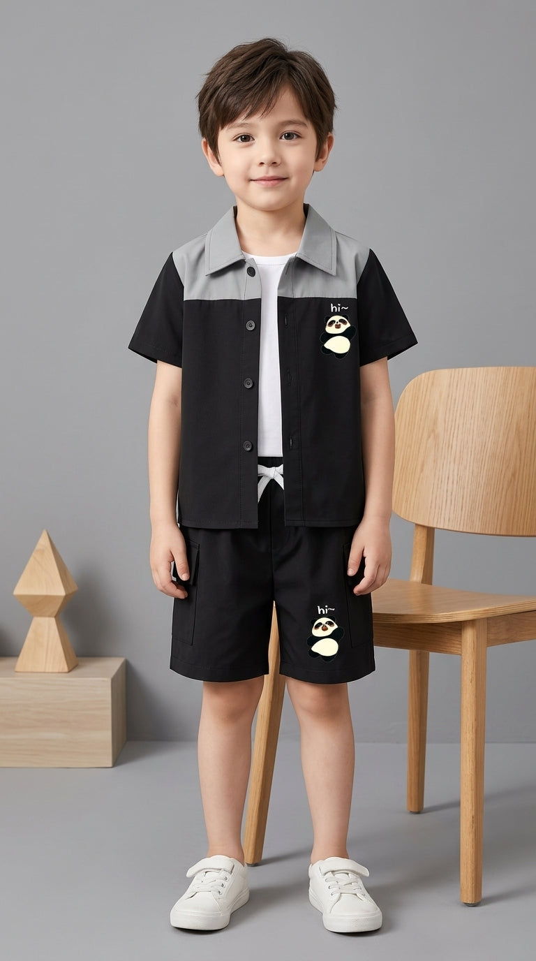 Kids Premium Micro Stretch Co-Ord Set – Black & Silver  Summer Outfit for Boys & Girls
