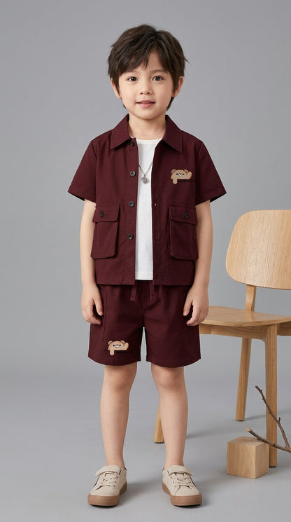 Kids Premium Micro Stretch Co-Ord Set – Maroon  Summer Outfit for Boys & Girls