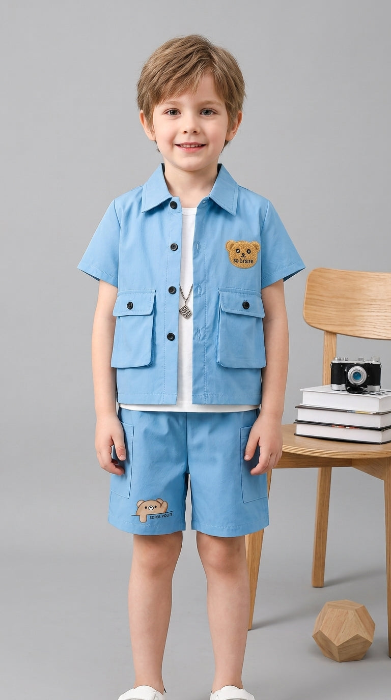 Kids Premium Micro Stretch Co-Ord Set – Light Sky Summer Outfit for Boys & Girls