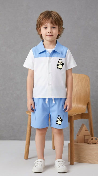 Kids Premium Micro Stretch Co-Ord Set – Light Sky & White Summer Outfit for Boys & Girls