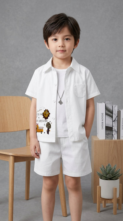 Kids Premium Cotton Stretch Co-Ord Set – White Summer Outfit for Boys & Girls