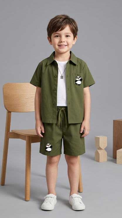 Kids Premium Cotton Stretch Co-Ord Set – Olive Green Outfit for Boys & Girls