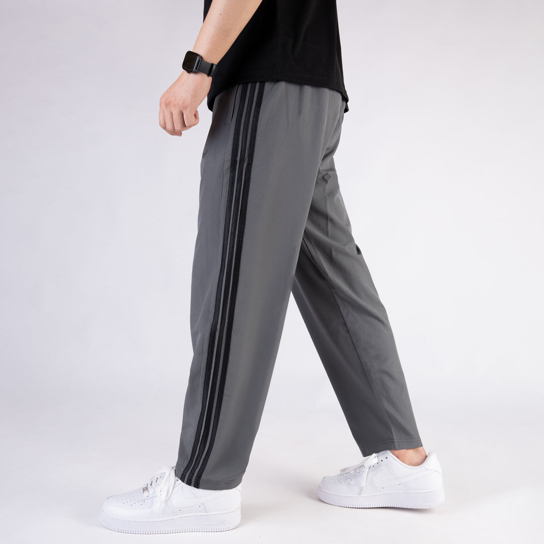 Imported Grey Micro Relaxed Fit Trousers with Three Black Stripes