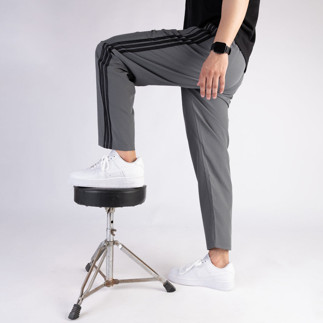 Imported Grey Micro Relaxed Fit Trousers with Three Black Stripes
