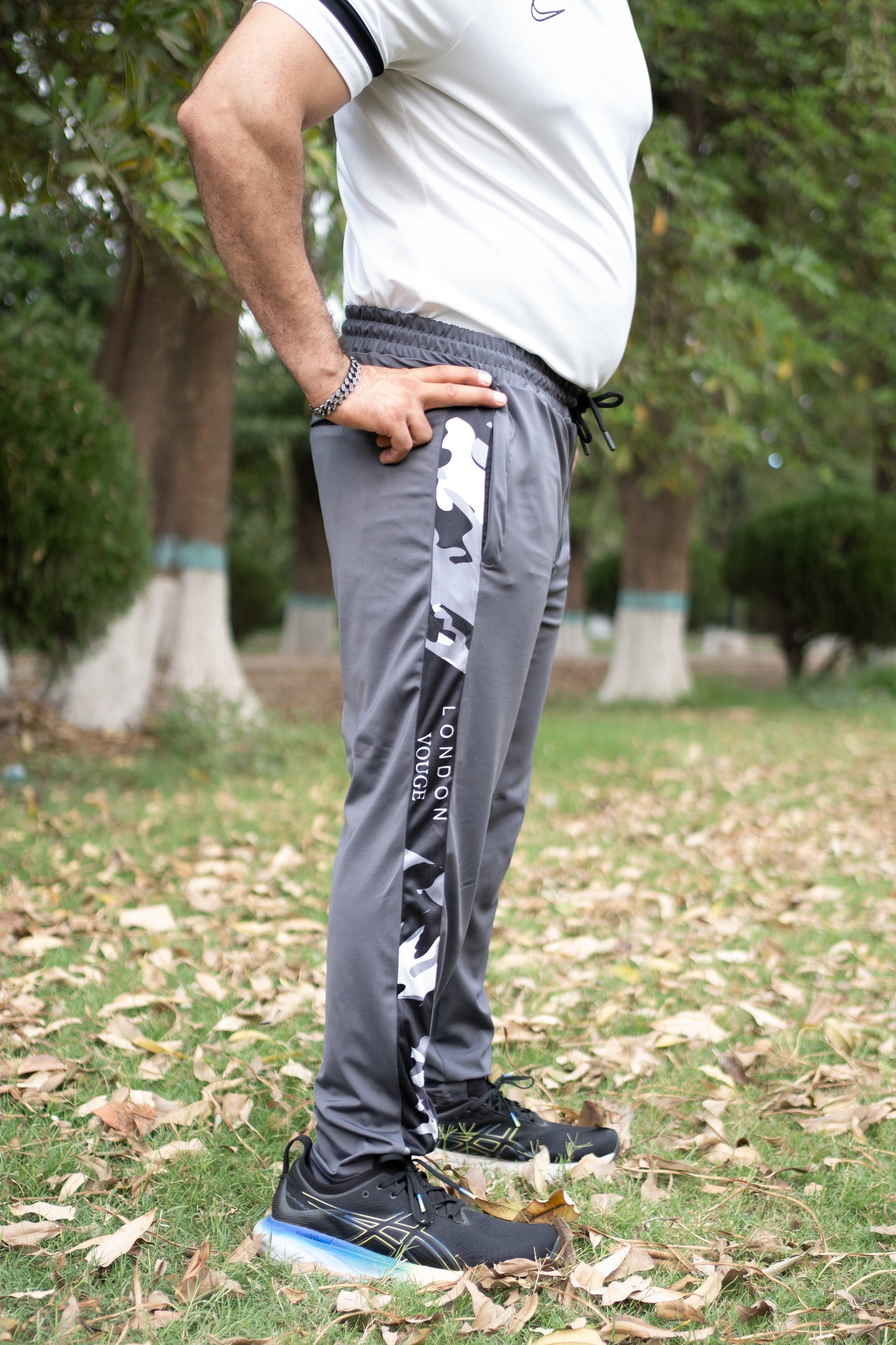 MEN'S 4 Way Stretchable Lycra Gray Camouflage Panel Trouser-LV#035