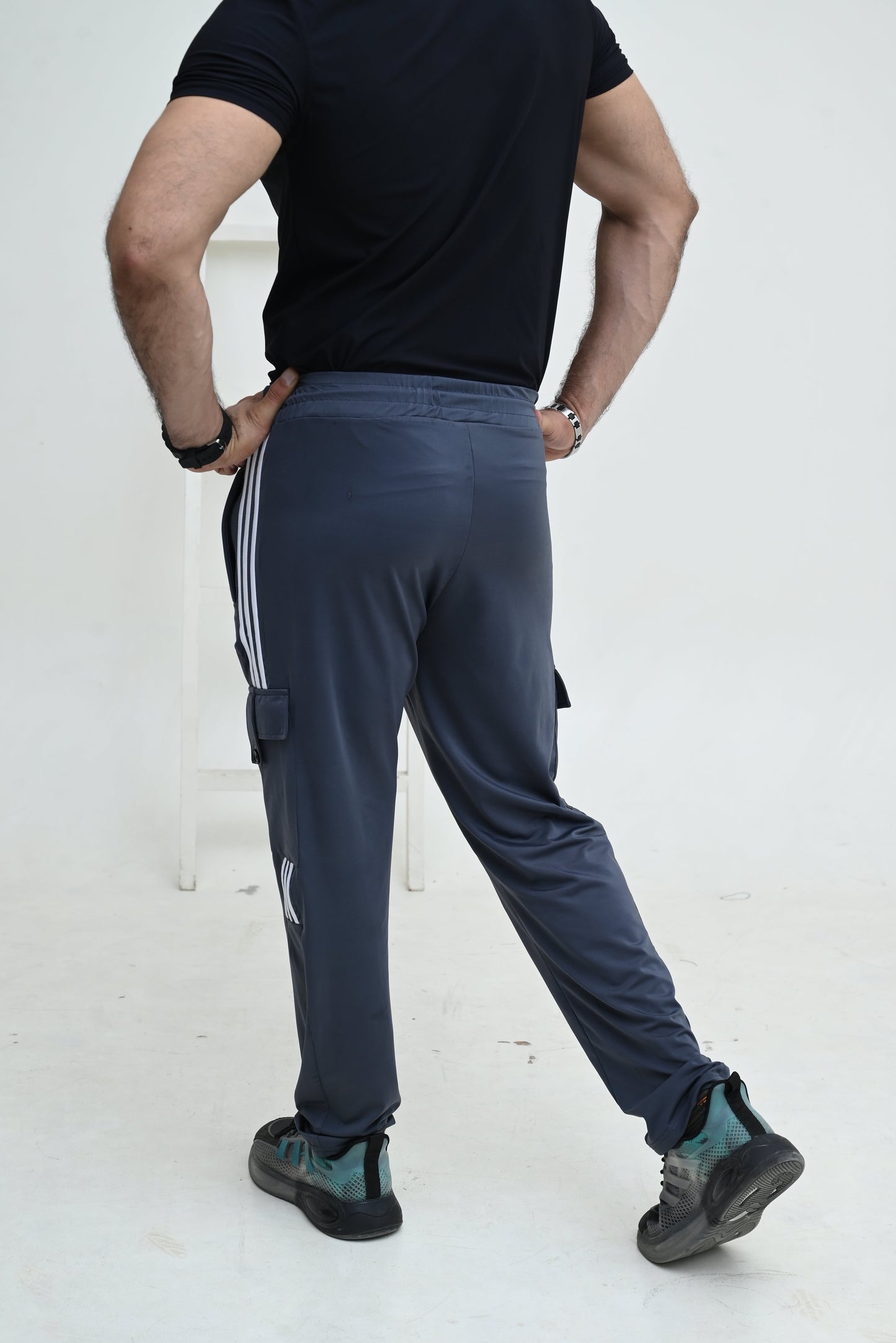 Three Tapes Men's 4 way Stretch-able Lycra Cargo Trousers Grey