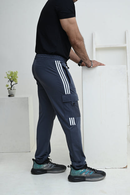 Three Tapes Men's 4 way Stretch-able Lycra Cargo Trousers Grey