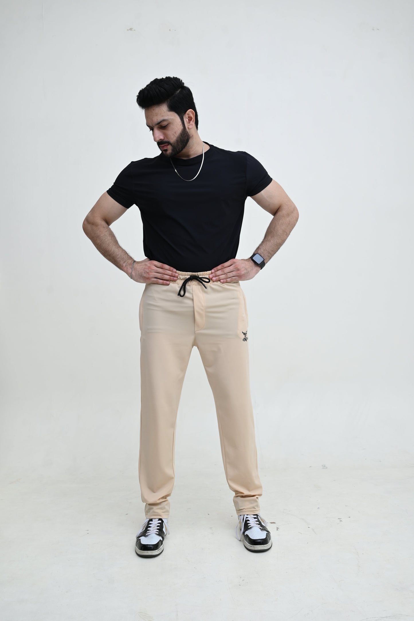 Men's Stretch-able Lycra Trouser-Light Beige Imported