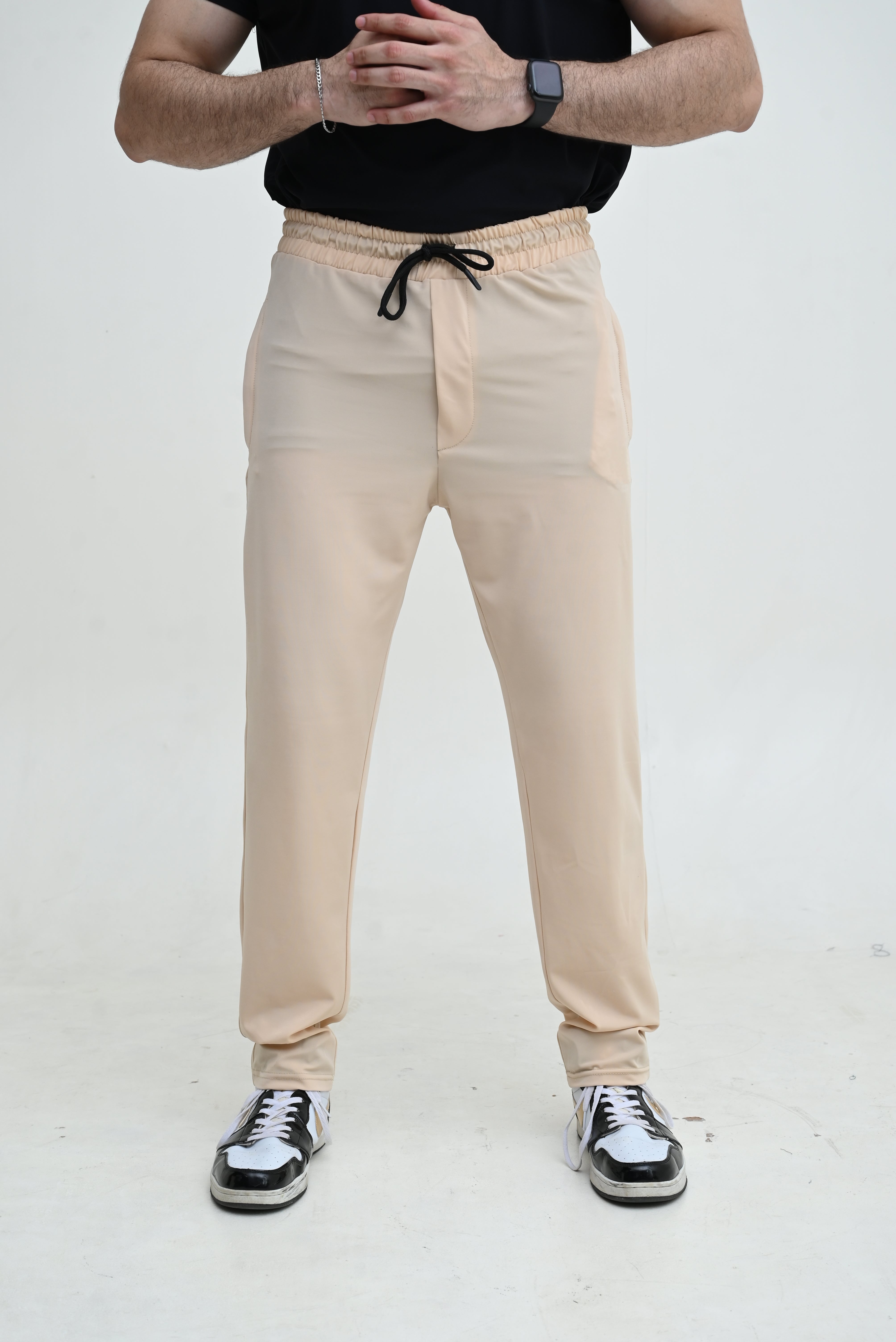 Men's Stretch-able Lycra Trouser-Light Beige Imported