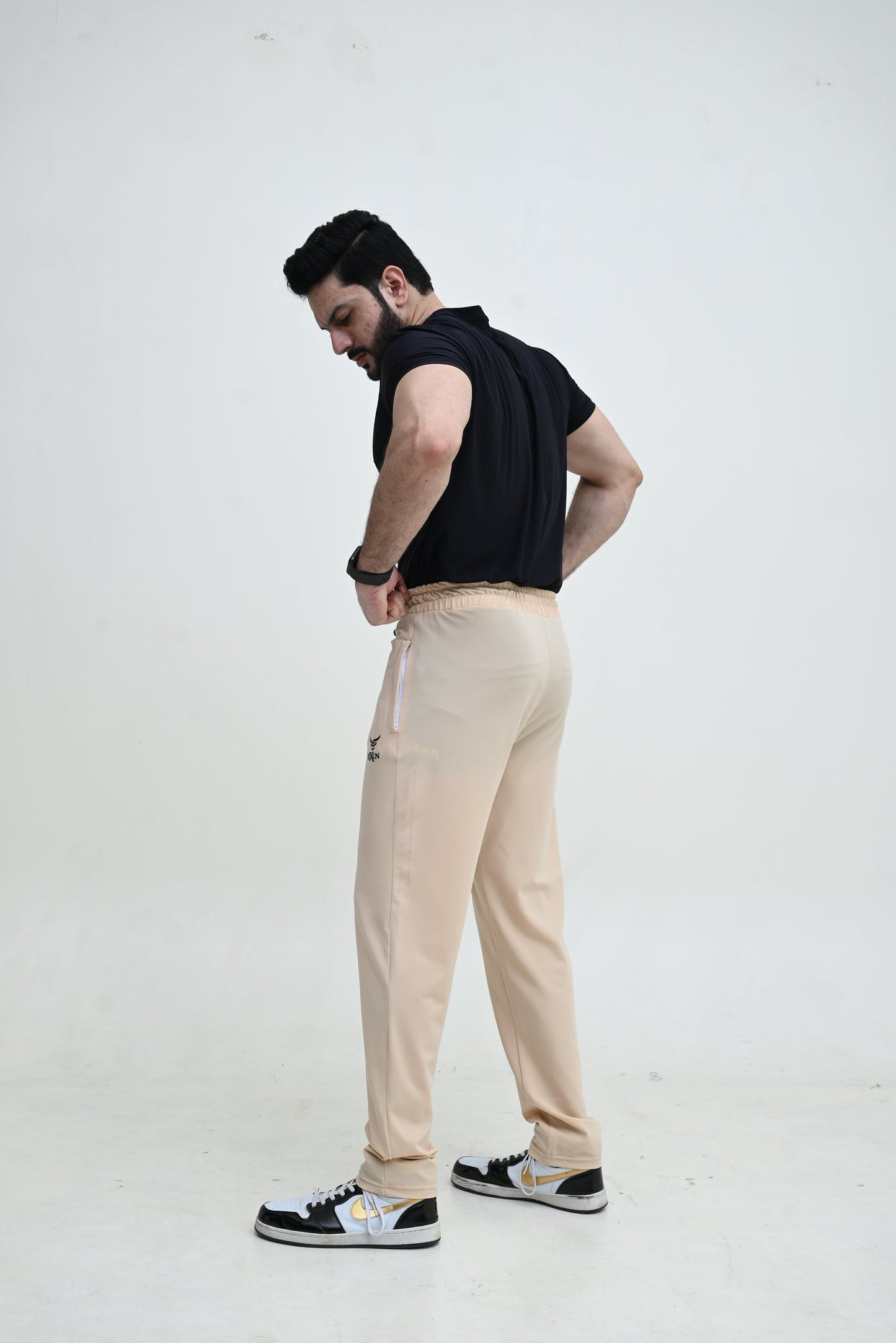 Men's Stretch-able Lycra Trouser-Light Beige Imported