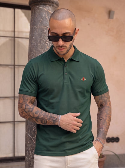 Dark Green Premium Cotton PK Polo Shirt Jacquard Rib & Collar