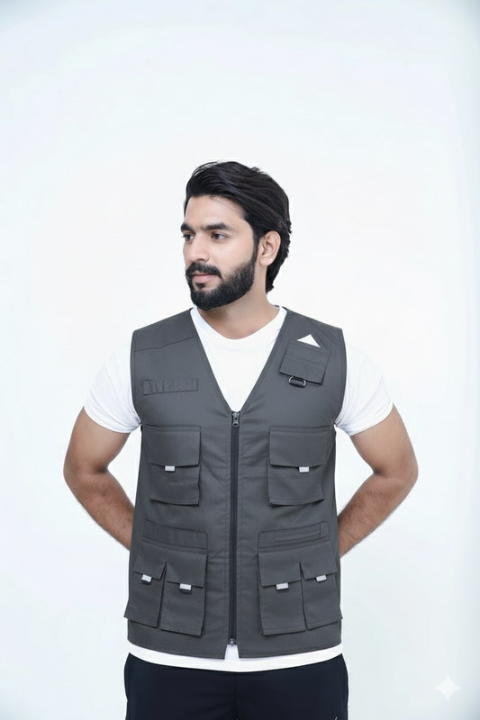 Men's Trendy Cotton Sleeveless Gray Sidhu Jacket-LV#0386