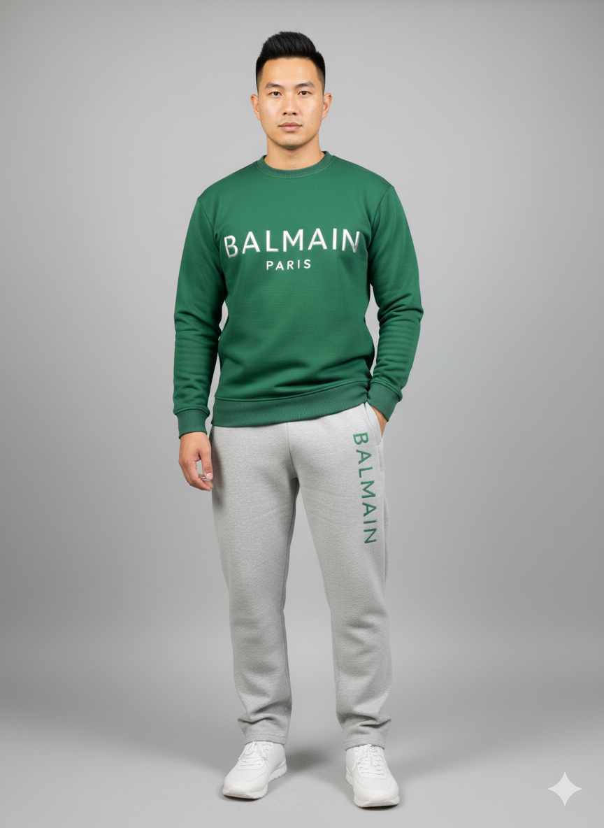 Balmain Paris Elite Green Imported Cotton Fleece Tracksuit (Male & Female )