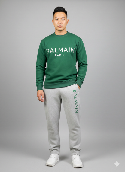 Balmain Paris Elite Green Imported Cotton Fleece Tracksuit (Male & Female )