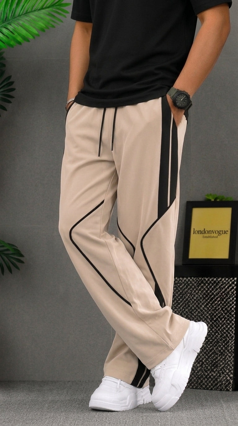 Premium Baggy Beige Micro Stretch Trouser With Black Piping Edition
