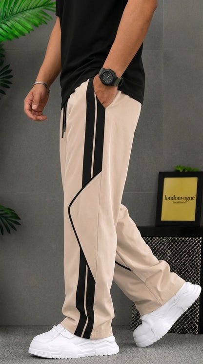 Premium Baggy Beige Micro Stretch Trouser With Black Piping Edition