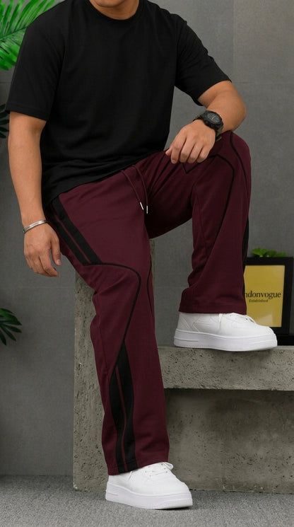 Premium Baggy Maroon Micro Stretch Trouser With Black Piping Edition
